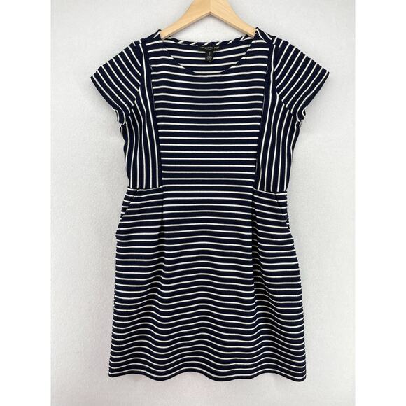 PEA IN THE POD Dress M Nursing Maternity Textured Striped Side Zip Shift Blue - Picture 1 of 16